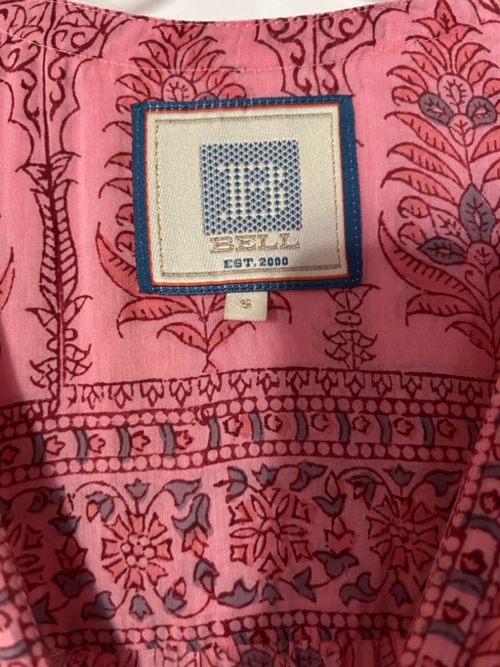 Pink Printed Tiered Midi Dress with Drawstring Waist - Picture 2 of 4